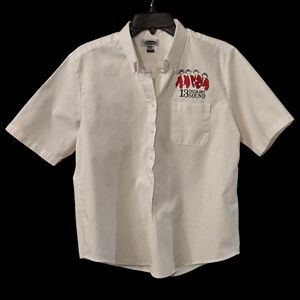 Edwards White & Red Casual Button Down Shirt Barber Shop Quartet Graphics size M